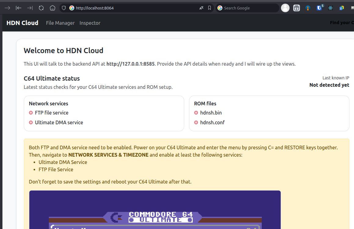 HDN Shell Web UI start screen