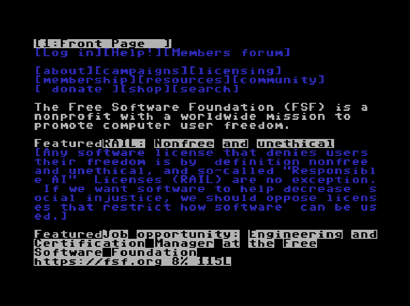 Web browser showing FSF page