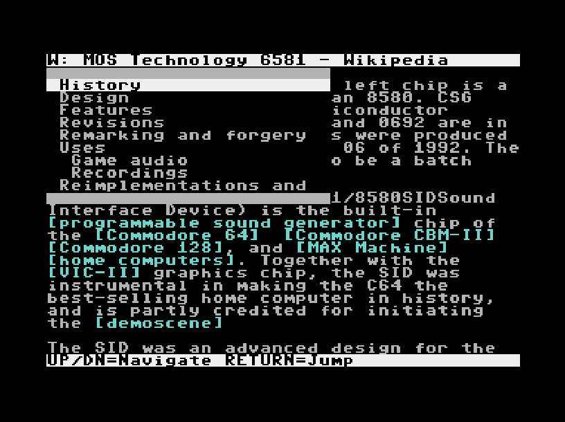 Wikipedia browser on C64